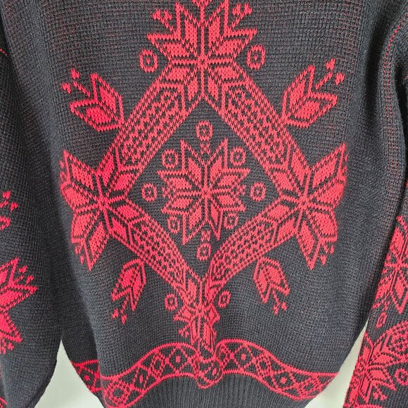 Vintage Comfortably Yours Black & Red Acrylic Sweater USA-Made Nordic Winter - Picture 5 of 10